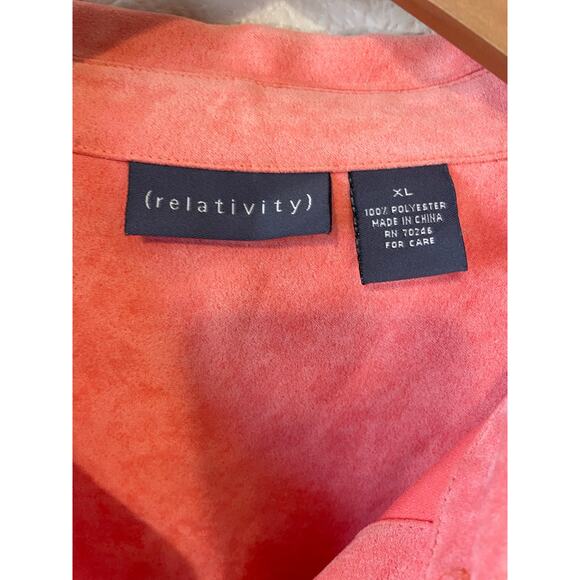 Relativity Faux Suede Button Up Coral/ Pink Chore Jacket Size XL - Picture 4 of 12